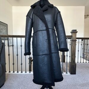 BCBGMAXAZRIA Black Faux Shearling Long Coat NWT XS Teddy Winter Coat